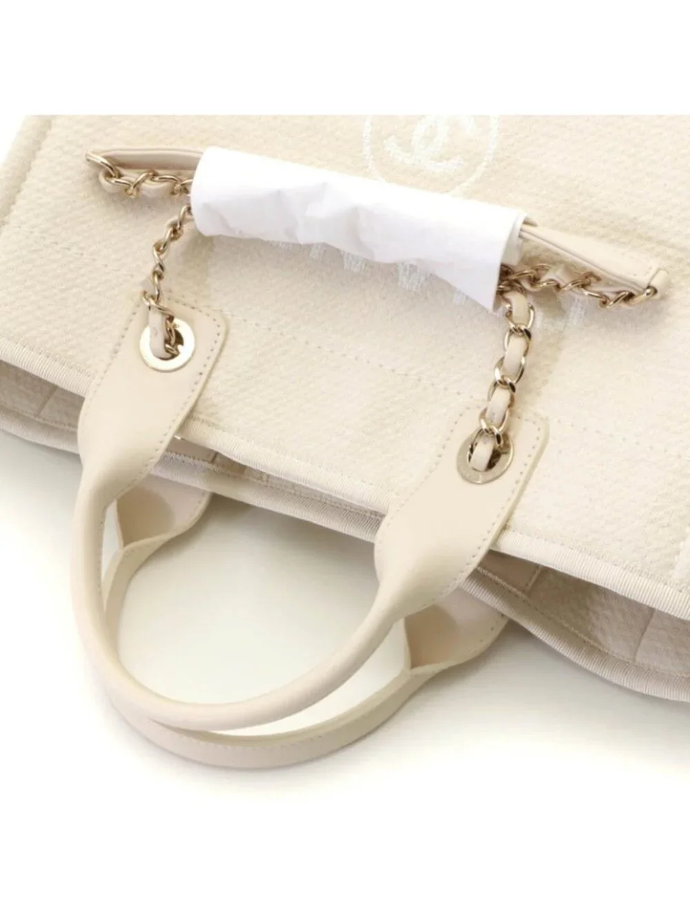Chanel Deauville Small Shopping Bag White Handbag Canvas